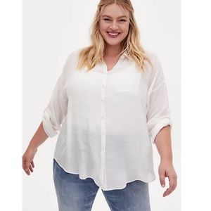 White Drop Shoulder Button Front Pocket Shirt